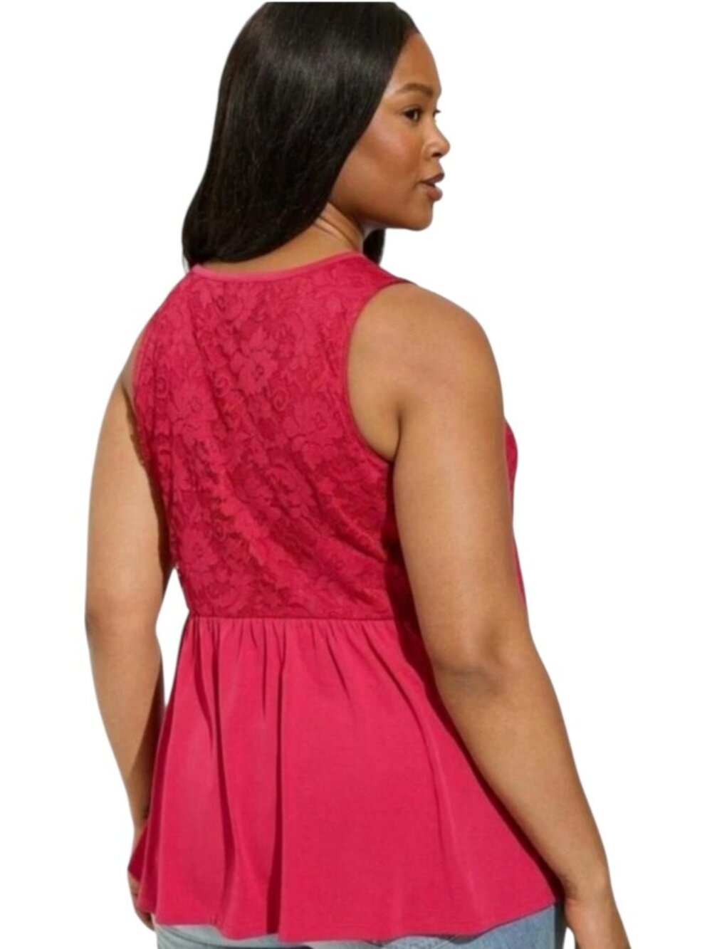 TORRID Mini Studio Knit Crew Neck Keyhole Lace Babydoll Tank - Size 3X - Picture 2 of 8
